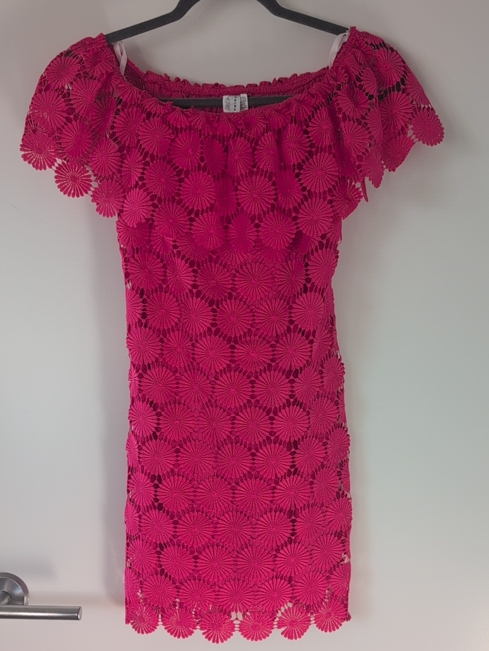 Trina Turk Fuchsia One-Shoulder Floral Lace Dress
